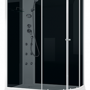 Душевая кабина DOMANI-Spa Delight Slim 128 низкий поддон L/Левая, кнопочный блок управления, вертикальный гидромассаж,  черные стенки,Dusty-Graphite, прозрачные стекла  размер 120*85*218см