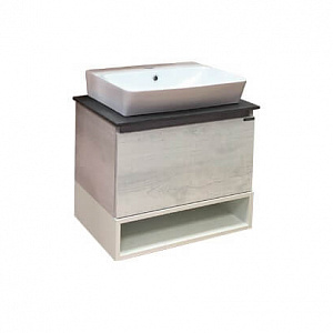 Тумба с раковиной Comforty Прага 60 дуб белый с серой столешницей (раковина Comforty 9055RA-50)