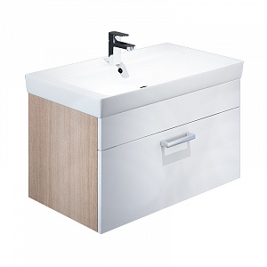 Тумба с раковиной Iddis Mirro 80 белый глянец/под дерево