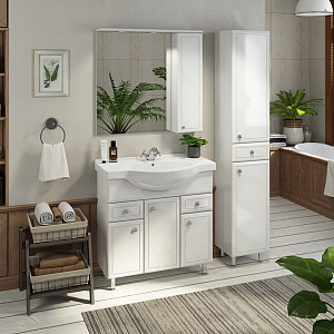 Тумба с раковиной Comforty Сочи 85 белый глянец (раковина Сенеж 87)
