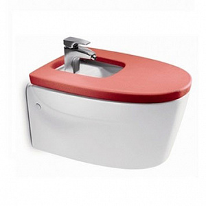 Подвесное биде Roca Khroma 39*61 с красной крышкой микролифт