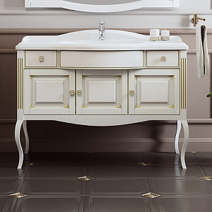 Тумба с раковиной Opadiris Лаура 120 белая с бежевой патиной/swarovski золото