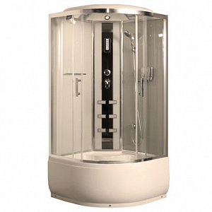 Душевая кабина 182, стекло прозрачное, задняя панель слоновая кость, 1000*1000*2150