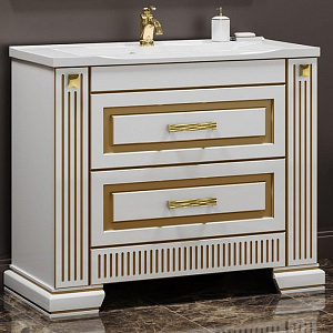 Тумба с раковиной Opadiris Оникс 100 белый глянец с золотой патиной