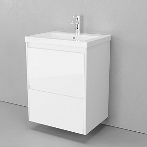 Тумба с раковиной Velvex Klaufs 60 подвесная, с ящиками, белый глянец