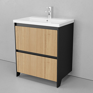 Тумба с раковиной Velvex Klaufs 70 напольная, с ящиками, черная/шатанэ