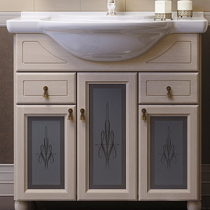 Тумба с раковиной Opadiris Тибет 70 слоновая кость (фасад с художественным стеклом)